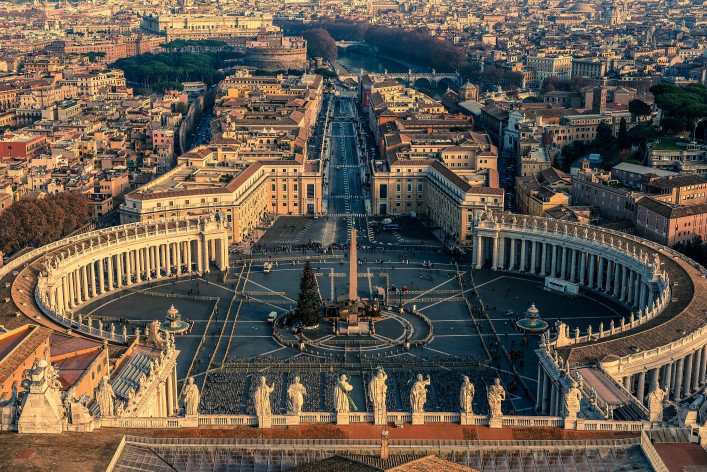 Aerial view of Vatican City and Rome, Italy. St. Peter's Square.