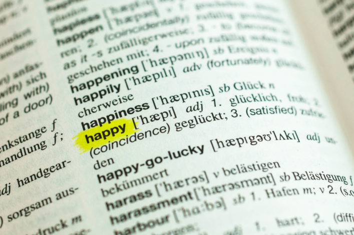Het woord happy in het woordenboek