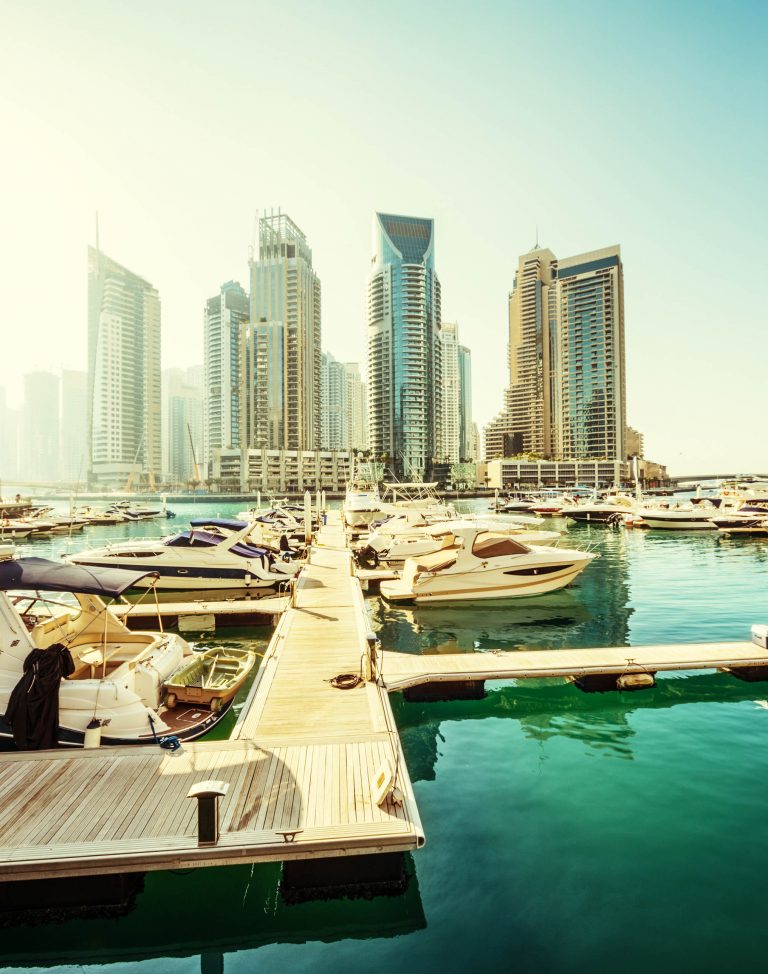 Dubai Marina at sunset, United Arab Emirates