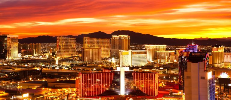 Las Vegas skyline bij zonsondergang