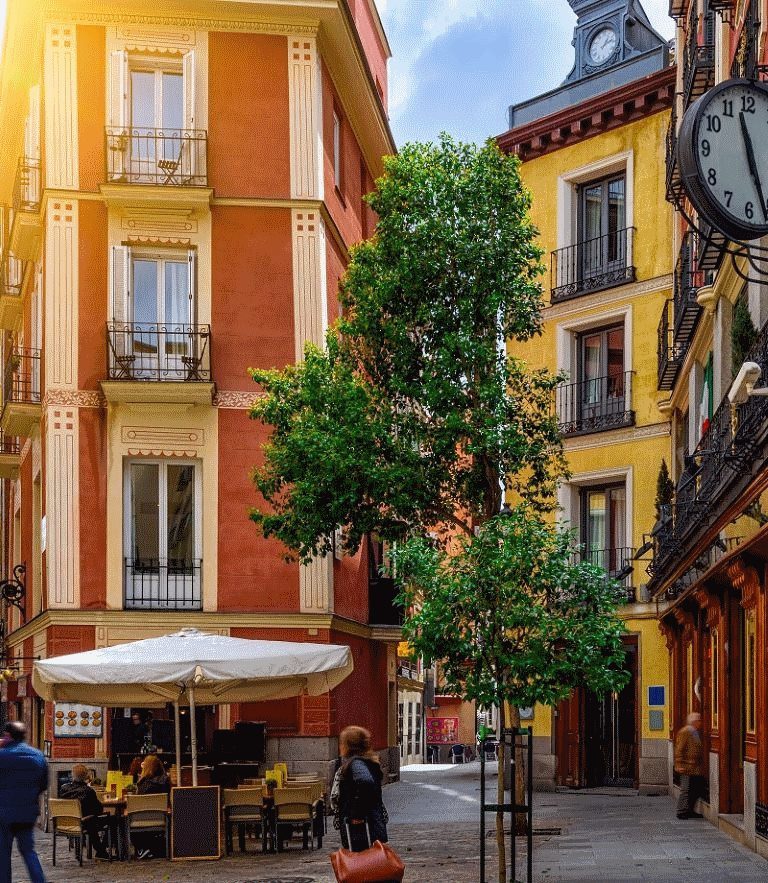 Old-cozy-street-in-Madrid-Spain.-Architecture-and-landmark-of-Madrid-postcard-of-Madrid_566971969